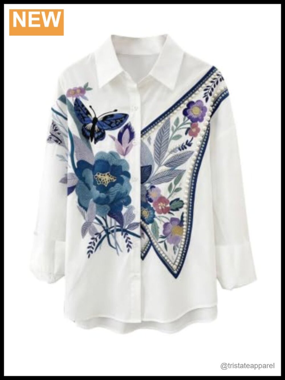 Women's Floral Print Button Down Long Sleeve Shirt Office Business Blouse